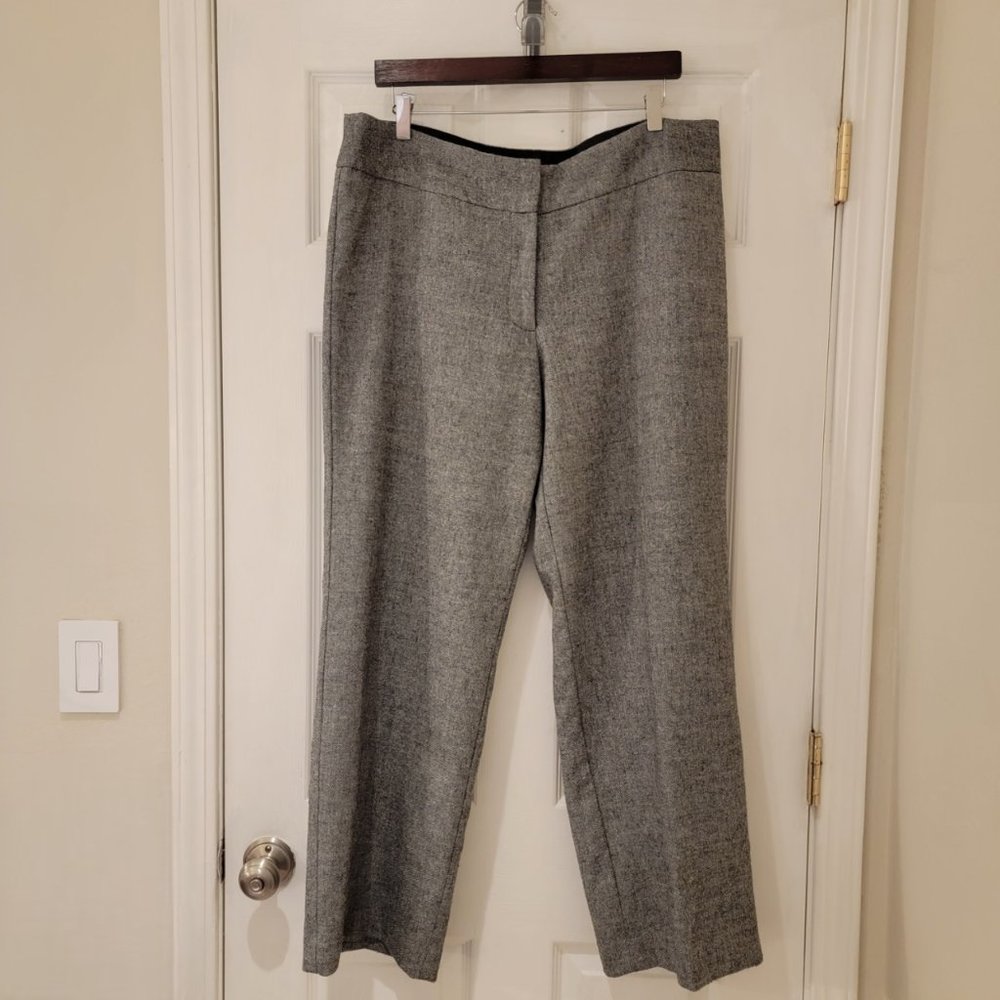 Chicos Womens Pants Size 3 Short Gray Flat Front Straight Leg Wool Blend Lined